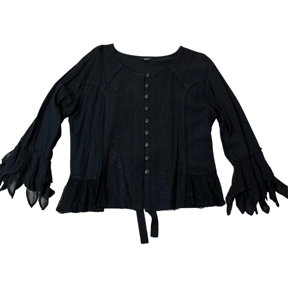 Black Ruffled Button-Front Blouse - Picture 1 of 6